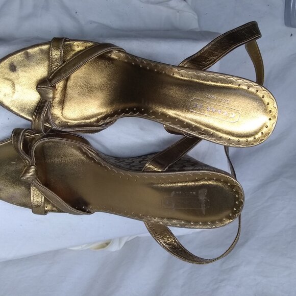 Coach Women's Wedge Platform Sandals Signature Logo Brown Gold Size 11 B Good - Picture 10 of 10
